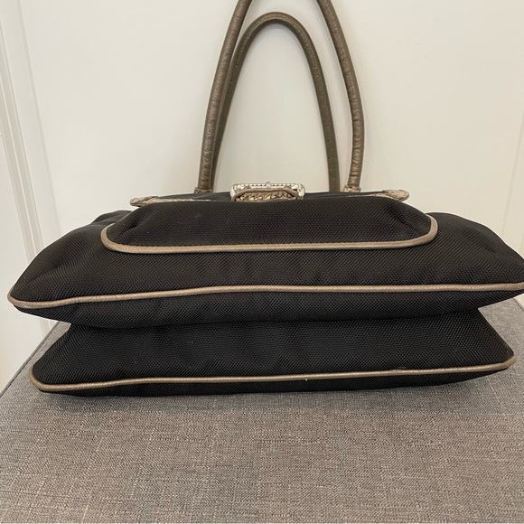 BRIGHTON Python Trimmed Nylon Canvas Shoulder Bag - Black/Brown - Picture 8 of 12